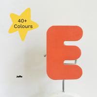 Orange letter 'E' with a yellow star and text '40+ Colours Joffa' on a white background