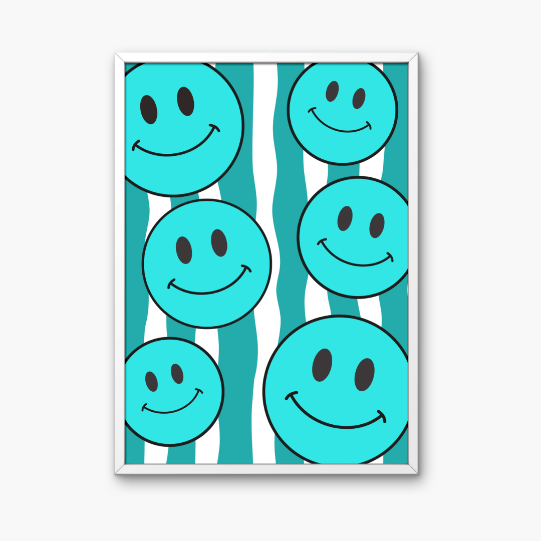 Bright Blue Smiley Face Art Print