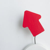 Hand-painted arrow timber wall hook in vibrant red, perfect for adding a pop of color to any space. Functional and stylish home decor by Knobbly.