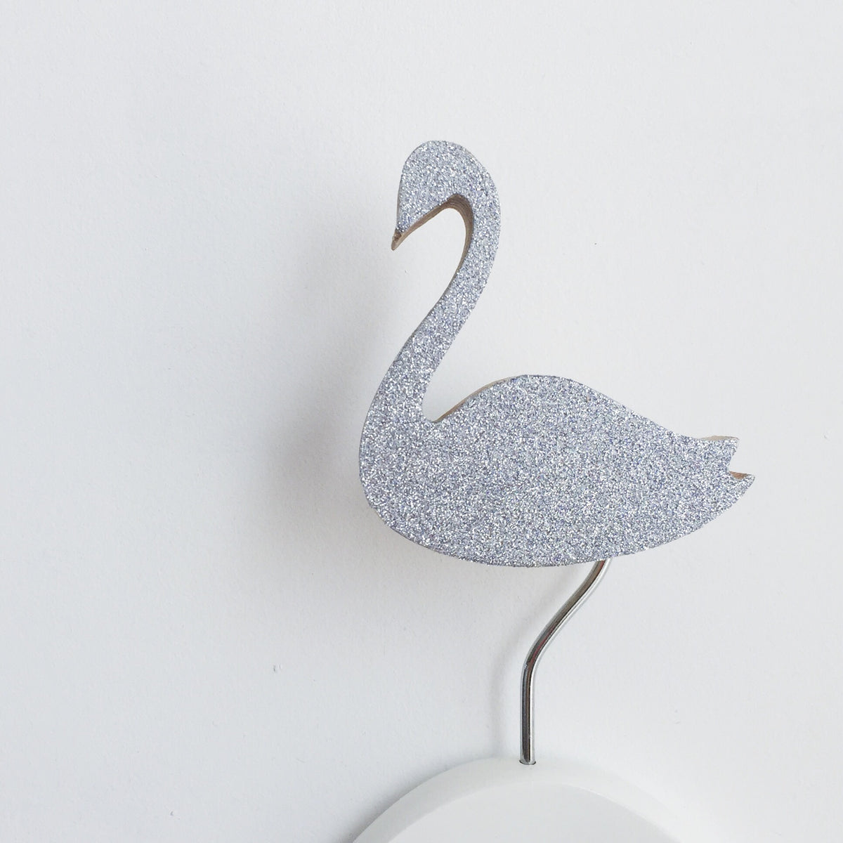 knobbly. swan wall hook silver glitter
